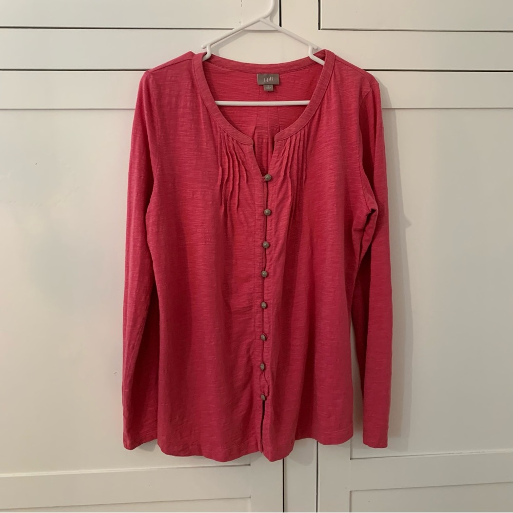 J.Jill Pink Cotton Button Front Long Sleeve Size Medium Top